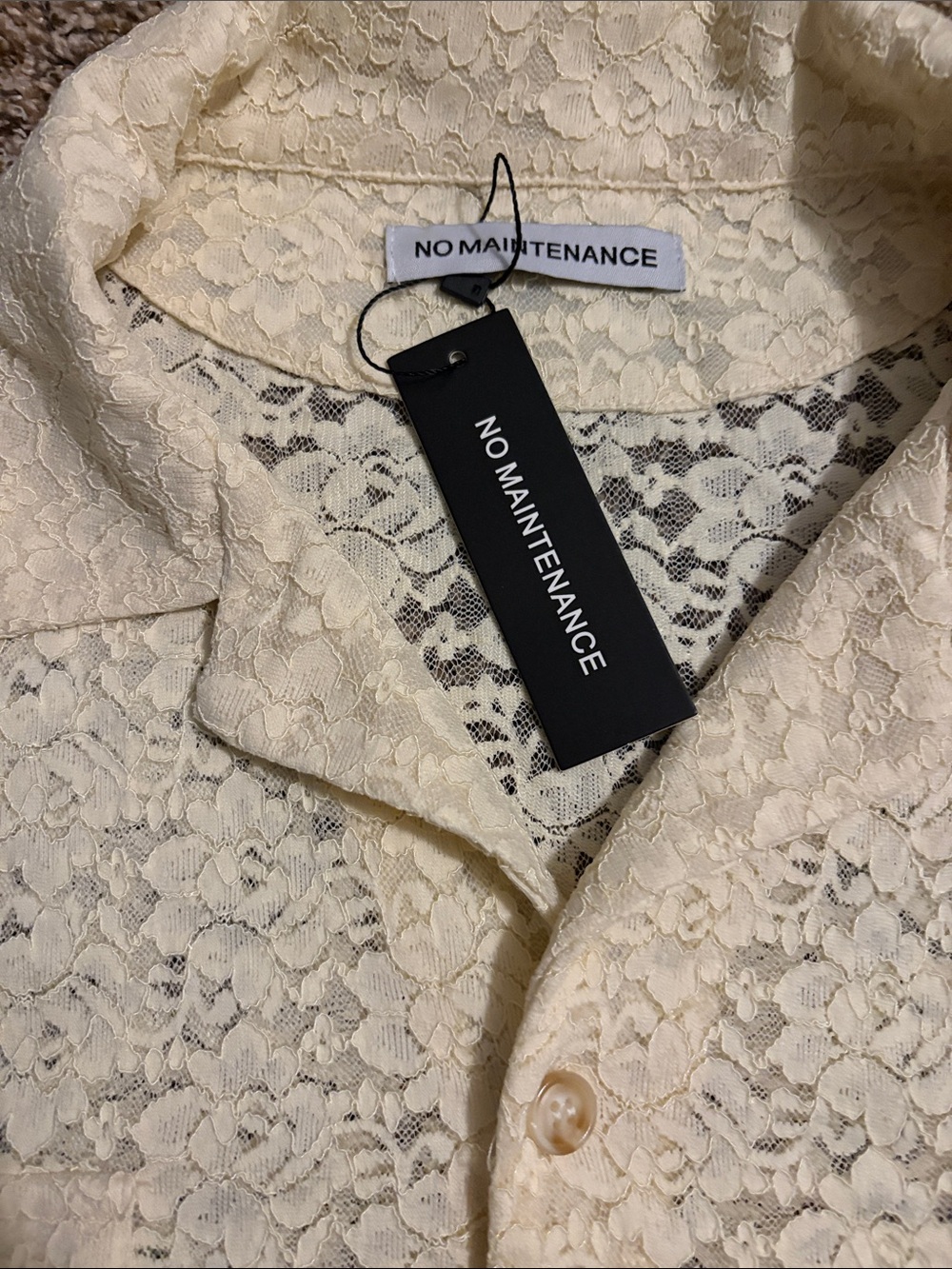 No Maintenance Men's Short-Sleeve Lace Button-Down Shirt in Cream - Picture 2 of 6